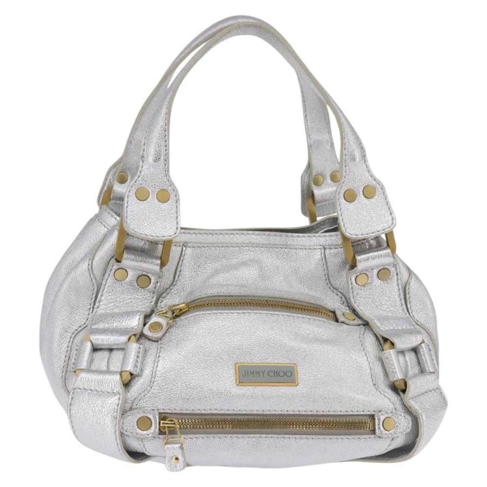 Jimmy Choo Metallic Silver Satchel with Gold Hardware